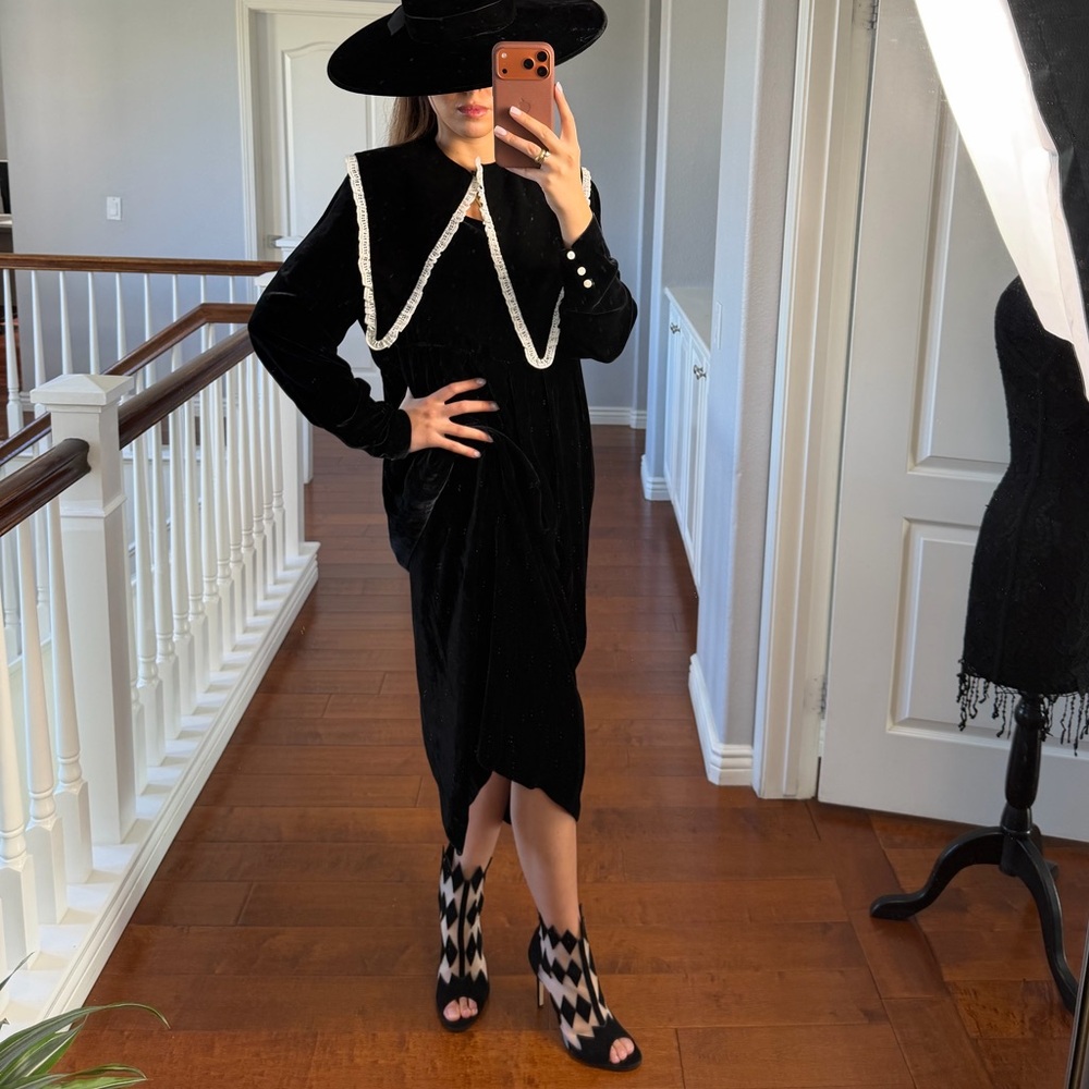 Banana Republic Black Velvet Dress with White Accents